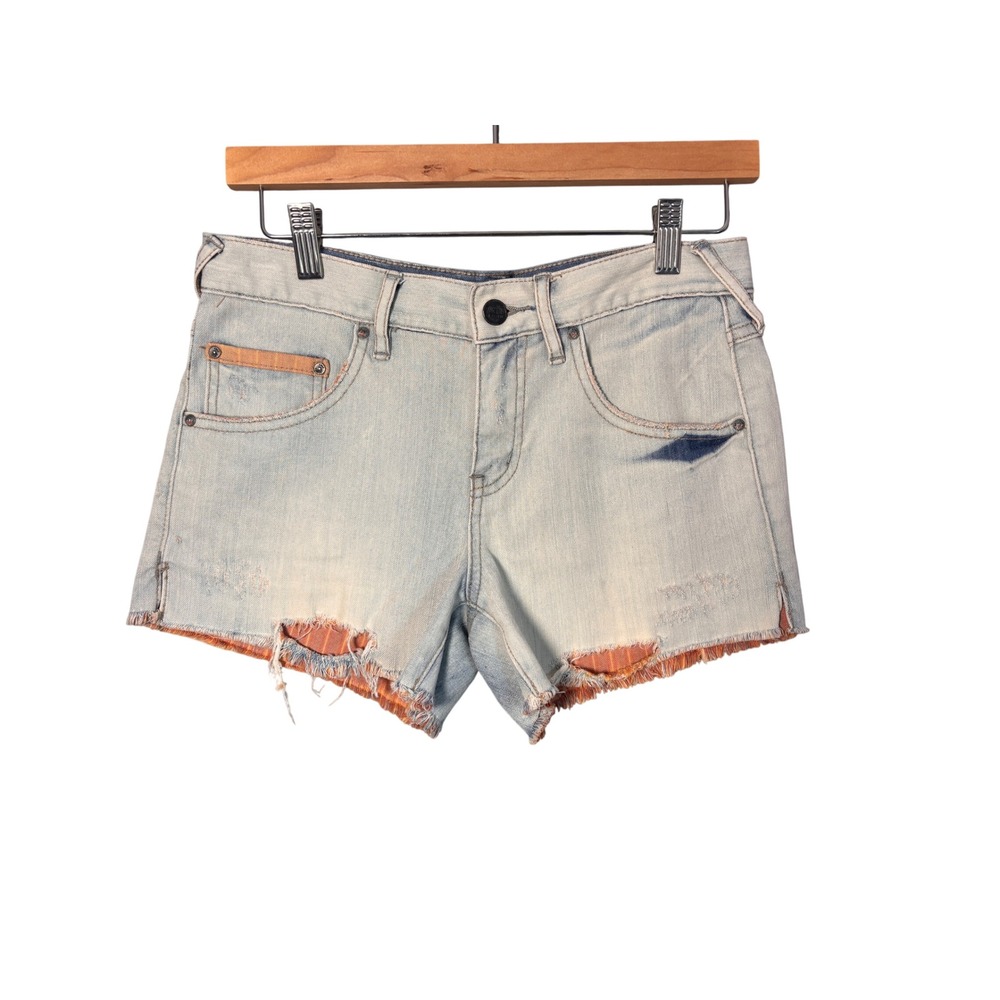 Free People Denim Shorts 25 Blue Distressed Raw Hem Boho Festival Vacation